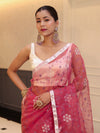 Banarasee Organza Mix Saree With Floral Embroidered Work & Satin Border-Rose Pink