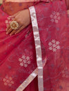 Banarasee Organza Mix Saree With Floral Embroidered Work & Satin Border-Rose Pink
