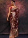 Banarasee Handwoven Semi Silk Saree With Zari Jaal Design-Maroon