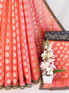 Banarasee Handloom Chanderi Cotton Saree With Buta Besign & Lace-Peachy Pink