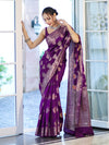 Banarasee Handloom Pure Chiniya Silk Saree With Zari Work-Violet
