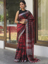 Bhagalpur Handloom Shibori Dyed Linen Saree-Maroon & Black