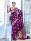 Banarasee Handloom Pure Chiniya Silk Saree With Zari Work-Violet