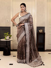 Banarasee Handwoven Crushed Tissue Saree With Chikankari Work-Dark Brown