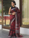 Bhagalpur Handloom Shibori Dyed Linen Saree-Maroon & Black