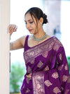 Banarasee Handloom Pure Chiniya Silk Saree With Zari Work-Violet