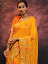 Banarasee Handwoven Semi Silk Saree With Zari Jaal Design-Yellow