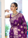 Banarasee Handloom Pure Chiniya Silk Saree With Zari Work-Violet