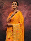 Banarasee Handwoven Semi Silk Saree With Zari Jaal Design-Yellow