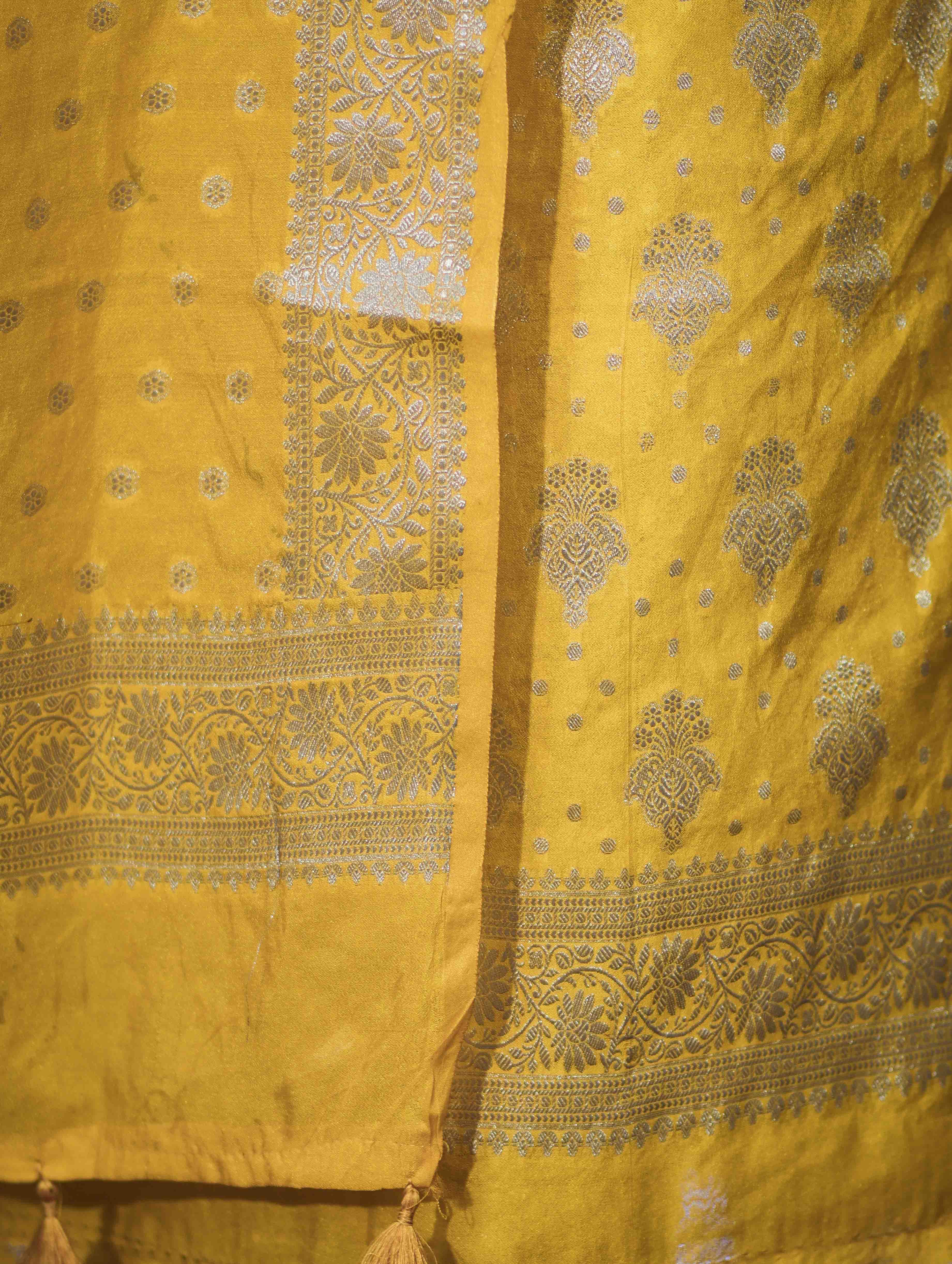 Banarasee Faux Georgette Zari Work Salwar Kameez Fabric With Dupatta Set-Yellow