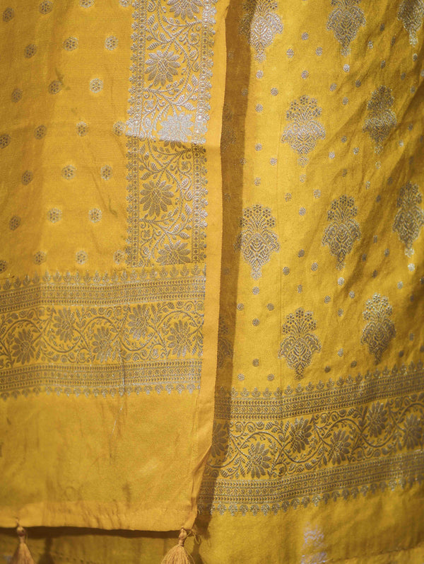 Banarasee Faux Georgette Zari Work Salwar Kameez Fabric With Dupatta Set-Yellow