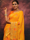 Banarasee Handwoven Semi Silk Saree With Zari Jaal Design-Yellow