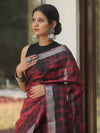 Bhagalpur Handloom Shibori Dyed Linen Saree-Maroon & Black
