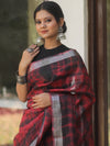 Bhagalpur Handloom Shibori Dyed Linen Saree-Maroon & Black