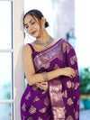 Banarasee Handloom Pure Chiniya Silk Saree With Zari Work-Violet