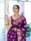 Banarasee Handloom Pure Chiniya Silk Saree With Zari Work-Violet