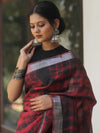 Bhagalpur Handloom Shibori Dyed Linen Saree-Maroon & Black
