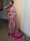 Banarasee Handwoven Tissue Saree With Zari Jaal Design & Lace-Pink(Dual Shade)