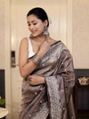 Banarasee Handwoven Crushed Tissue Saree With Chikankari Work-Dark Brown