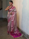 Banarasee Handwoven Tissue Saree With Zari Jaal Design & Lace-Pink(Dual Shade)