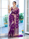 Banarasee Handloom Pure Chiniya Silk Saree With Zari Work-Violet