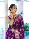 Banarasee Handloom Pure Chiniya Silk Saree With Zari Work-Violet