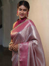 Banarasee Handwoven Tissue Saree With Zari Jaal Design & Lace-Pink(Dual Shade)