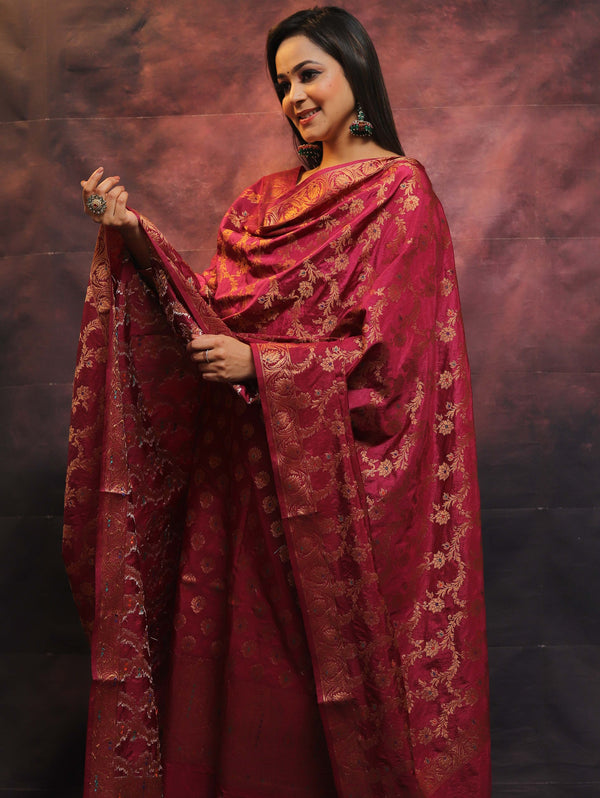 Magnificent Royal Blue Banarasi Linen Saree with Silver Zari Border -  Loomfolks