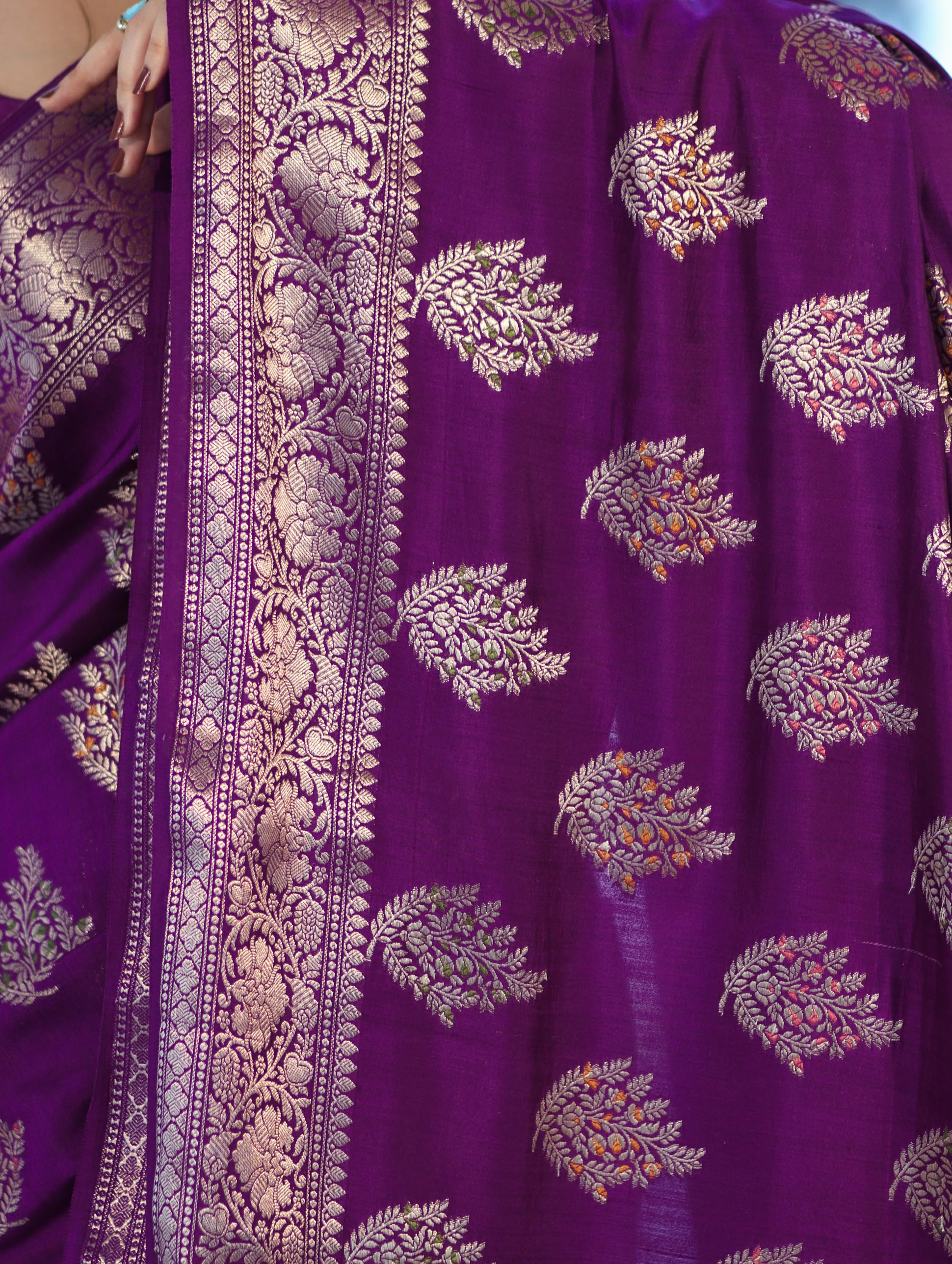 Banarasee Handloom Pure Chiniya Silk Saree With Zari Work-Violet