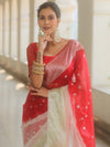 Banarasee Organza Saree With Silver Zari Design & Dual Color-Red & White