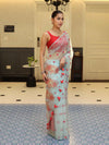 Banarasee Organza Mix Saree With Hand Embroidered Buta Work & Pallu-Pastel Blue