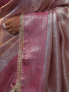Banarasee Handwoven Tissue Saree With Zari Jaal Design & Lace-Pink(Dual Shade)