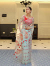 Banarasee Organza Mix Saree With Hand Embroidered Buta Work & Pallu-Pastel Blue