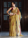 Banarasee Crushed Tissue Handwork Saree Work With Contrast Blouse-Gold