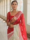 Banarasee Organza Saree With Silver Zari Design & Dual Color-Red & White