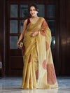 Banarasee Crushed Tissue Handwork Saree Work With Contrast Blouse-Gold