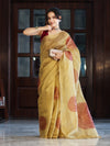 Banarasee Crushed Tissue Handwork Saree Work With Contrast Blouse-Gold