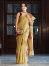 Banarasee Crushed Tissue Handwork Saree Work With Contrast Blouse-Gold