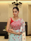 Banarasee Organza Mix Saree With Hand Embroidered Buta Work & Pallu-Pastel Blue