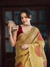Banarasee Crushed Tissue Handwork Saree Work With Contrast Blouse-Gold