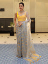 Banarasee Organza Mix Saree With Embroidered Buta & Applique Work Pallu-Light Blue