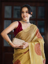 Banarasee Crushed Tissue Handwork Saree Work With Contrast Blouse-Gold
