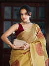 Banarasee Crushed Tissue Handwork Saree Work With Contrast Blouse-Gold