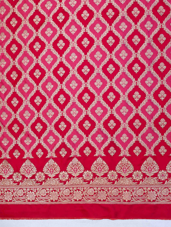 Banarasee Dual Color Katan Silk Zari Work Salwar Kameez Fabric With Dupatta Set-Red & Pink