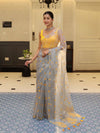 Banarasee Organza Mix Saree With Embroidered Buta & Applique Work Pallu-Light Blue