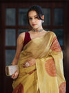 Banarasee Crushed Tissue Handwork Saree Work With Contrast Blouse-Gold
