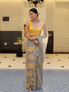 Banarasee Organza Mix Saree With Embroidered Buta & Applique Work Pallu-Light Blue