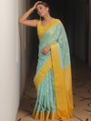 Banarasee Georgette Saree With Zari Work & Contrast Border-Blue & Yellow