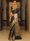 Banarasee Cotton Silk Zari Border & Buta Saree-Black