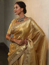 Banarasee Handwoven Tissue Saree With Zari Border & Lace-Gold